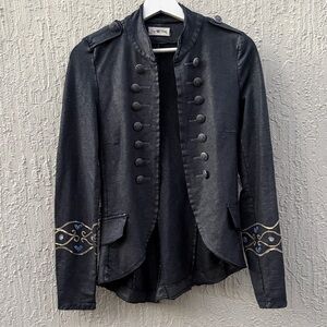 Grey Blue Military Style Jacket with hand painting
